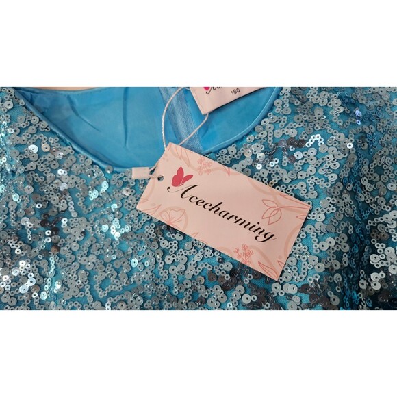NWT Acecharming Blue Sleeveless Round Neck Back Zipper Girl's Dress Size M - Picture 5 of 7